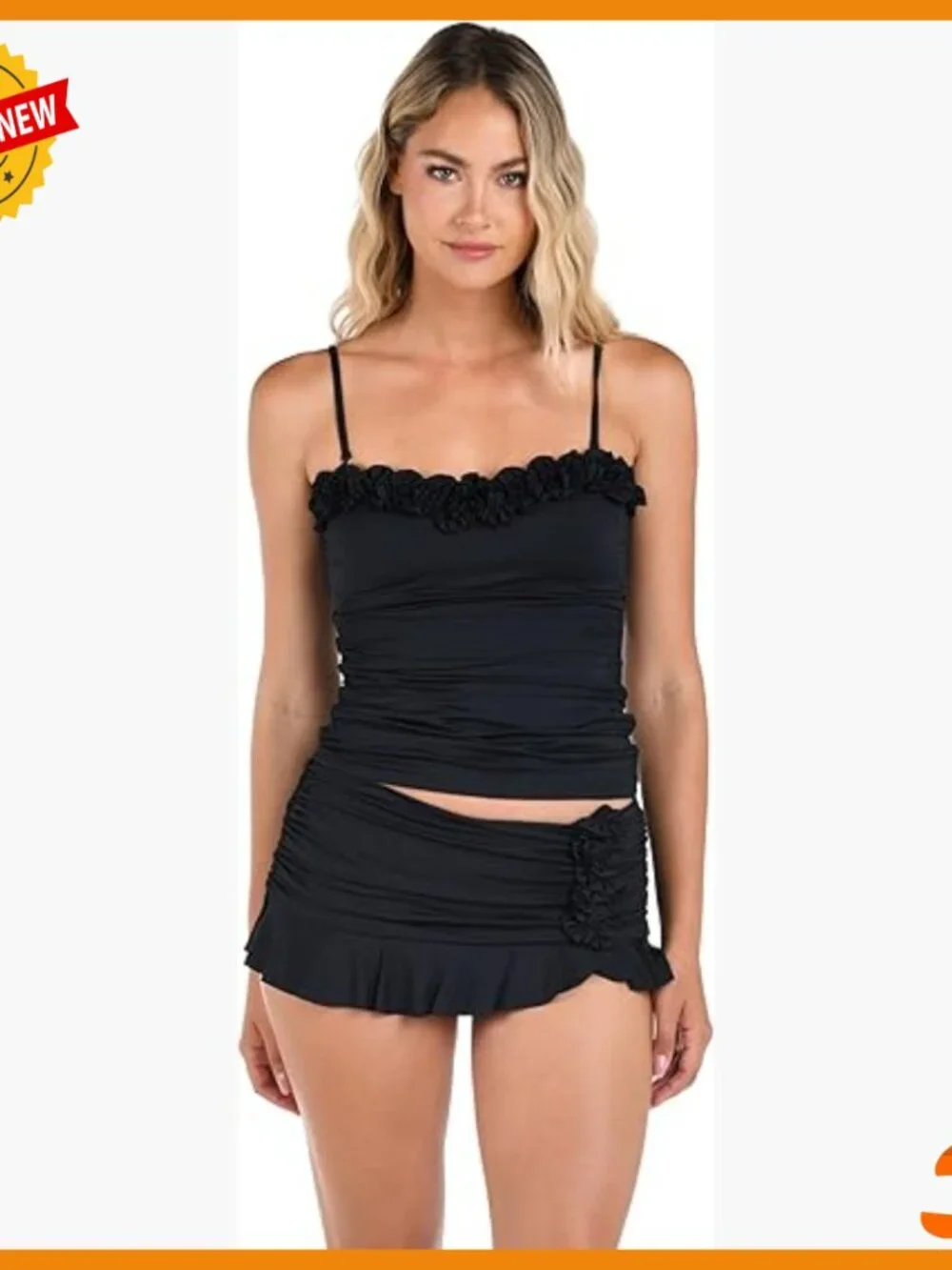 Ruffled Bandeau Tankini Top with Removable Straps, Tummy Control - Picture 1 of 5